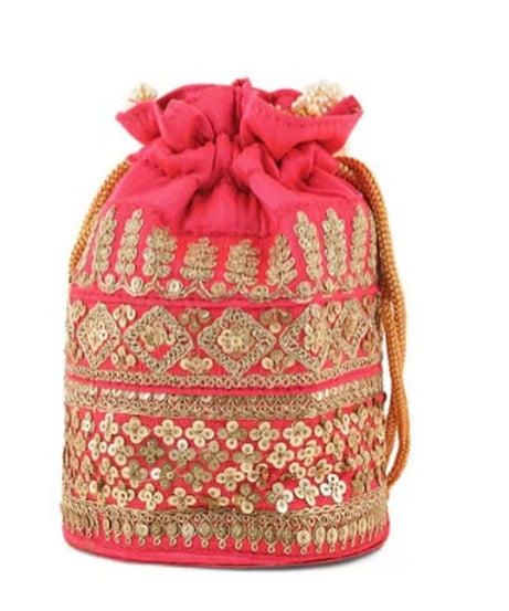 Embellished with Indian hand work potli bag