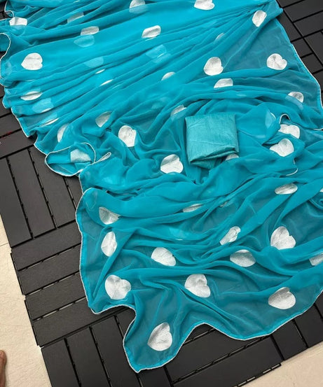 Georgette Embroidery Work Ready To Wear Sari With Blouse