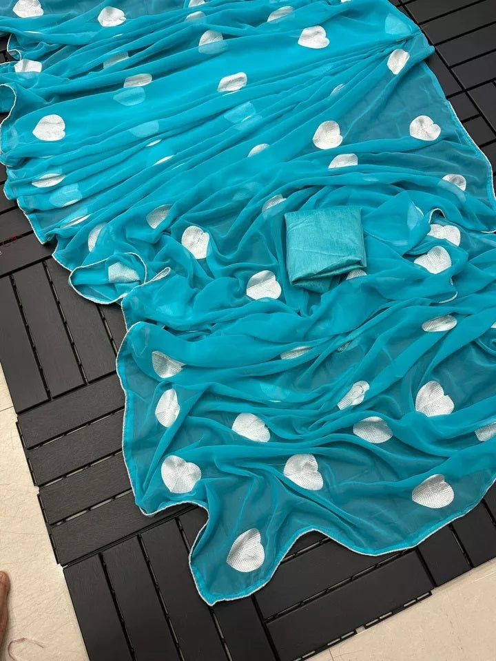 Georgette Embroidery Work Ready To Wear Sari With Blouse