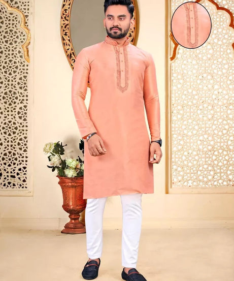 Party Wedding Wear Full Stitched Malbari Fabric Kurta Pajama Set For Men's&nbsp;