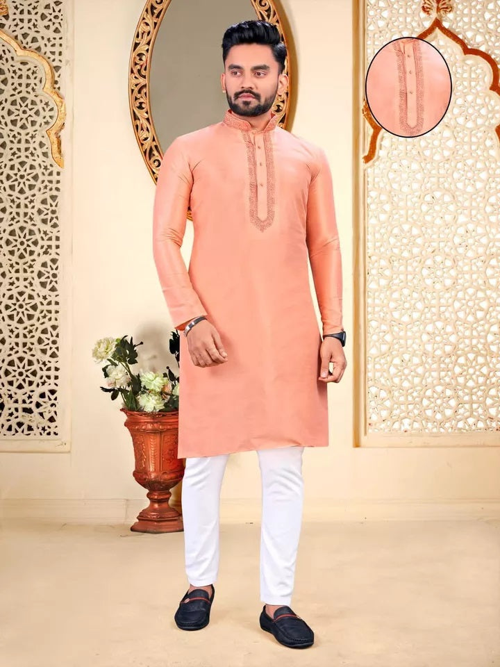 Party Wedding Wear Full Stitched Malbari Fabric Kurta Pajama Set For Men's&nbsp;