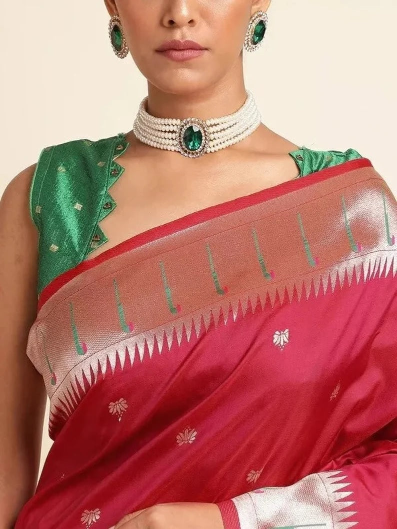 Pure Soft Kanchivaram Paithani Silk Saree With Blouse