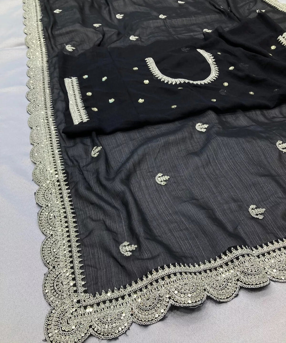 Traditional Party Zomato Chiffon Silk Saree, Wedding Bollywood Sari & Blouse