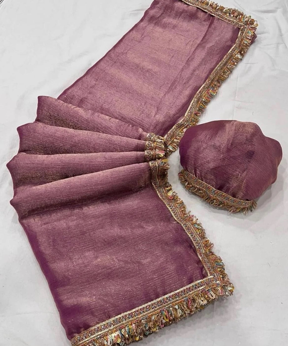 Chiffron Fendy Sari , Traditional Designer Wedding Wear Saree With Blouse