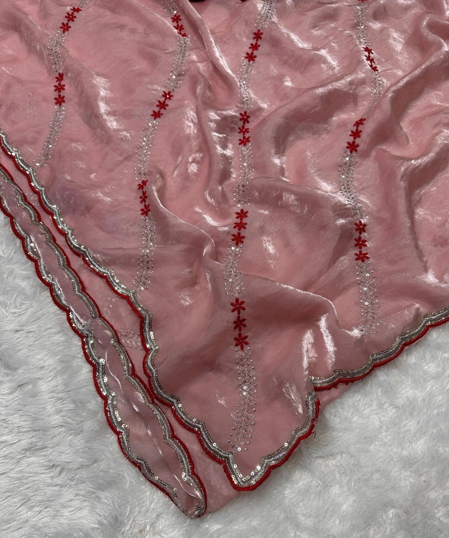 Soft Space Silk Beautiful Designer Light Color's Sari With Blouse