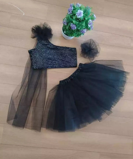 MOST PICKED NET FULL FLAIRED KID’S TOP WITH SKIRT BLACK