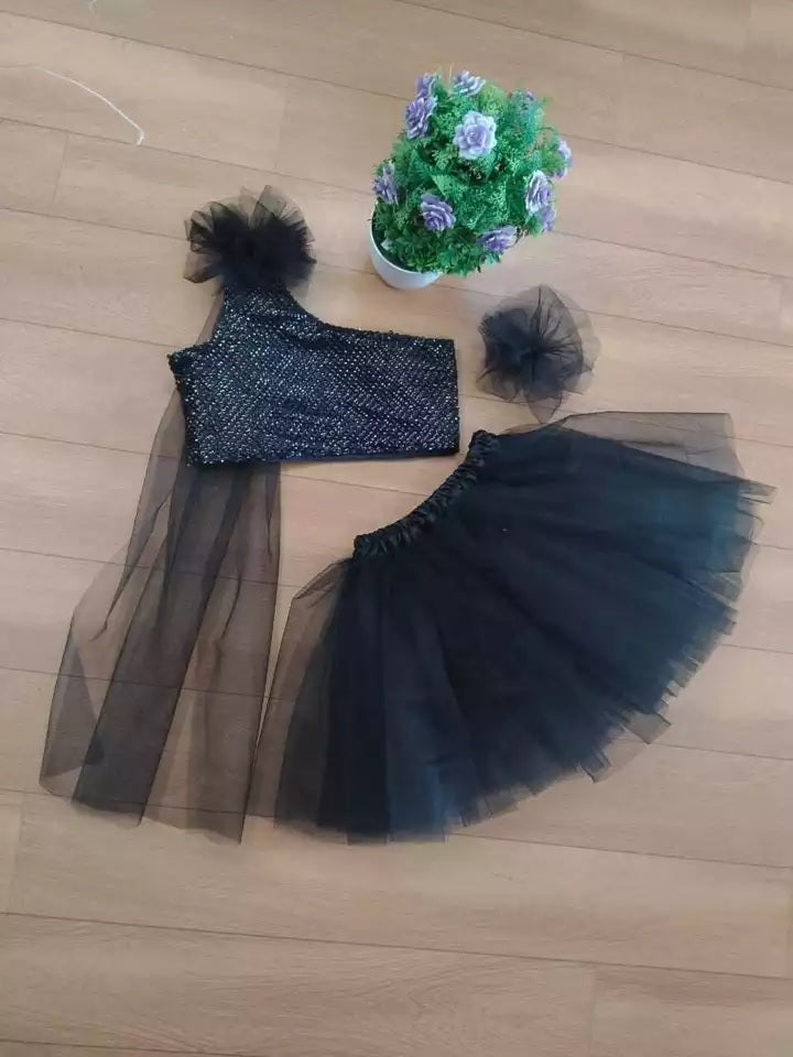 MOST PICKED NET FULL FLAIRED KID’S TOP WITH SKIRT BLACK