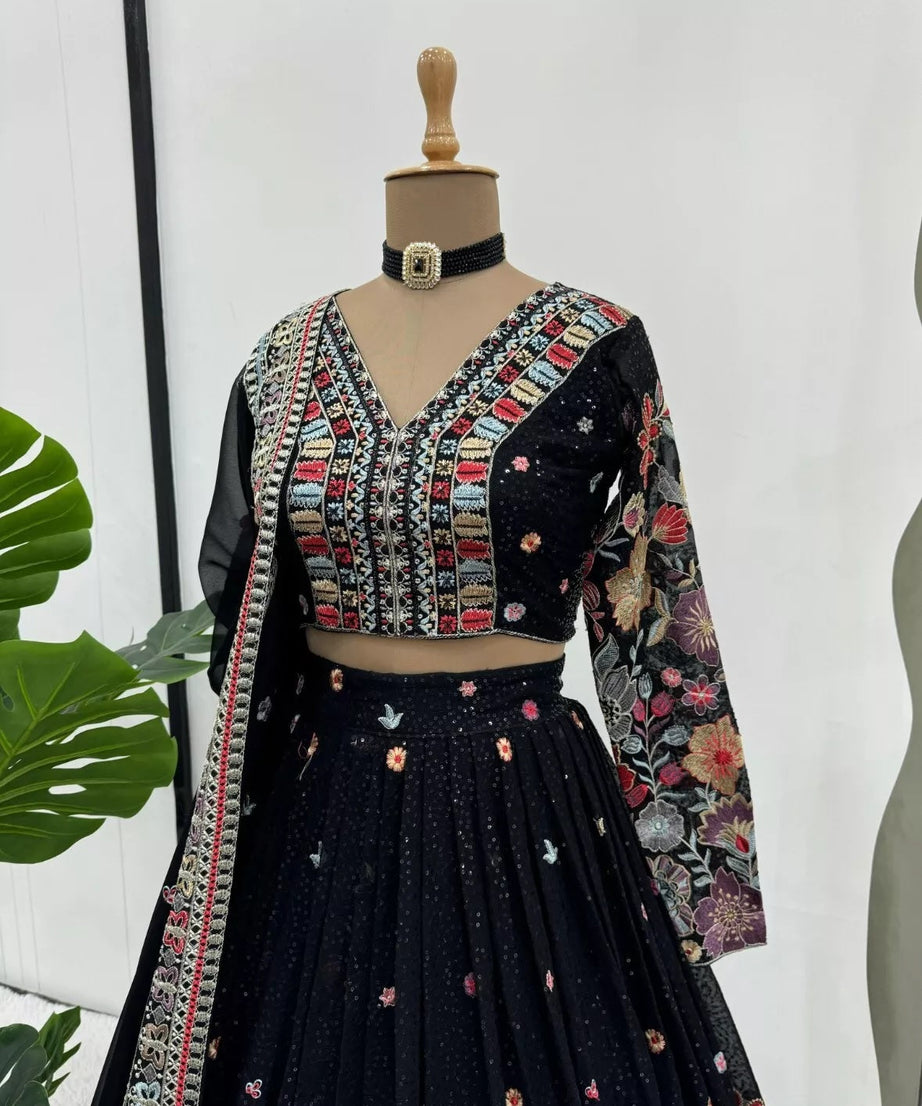 Georgette With Sequence Work  Lehenga Blouse & Dupatta