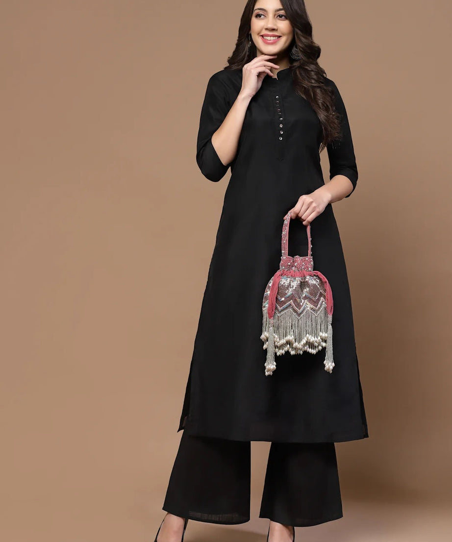 Droop Chevron Embellished Velvet Potli Bag