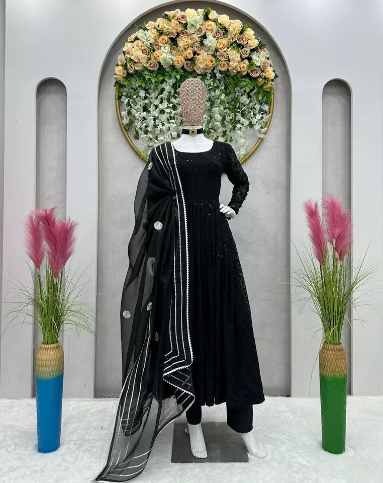 Designer Festival Wear Full Stitched Faux Georgette Top Pant Dupatta