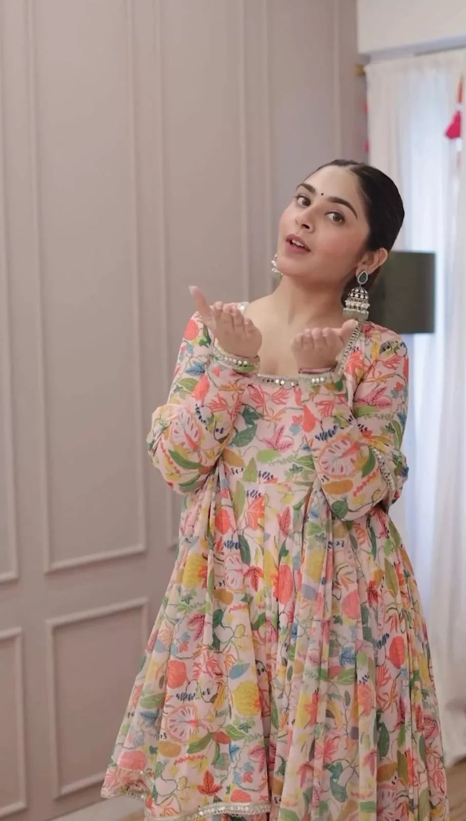 Georgette With Inner  Digital Print Mirror Work Anarkali Suit & Dupatta