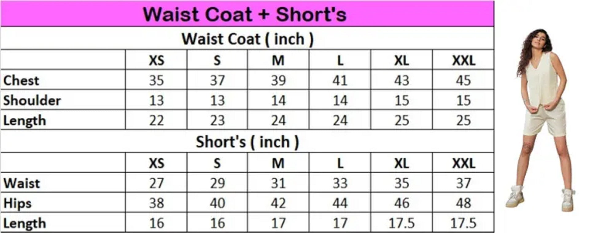 Linen Waist Coat With Shorts Set For Women