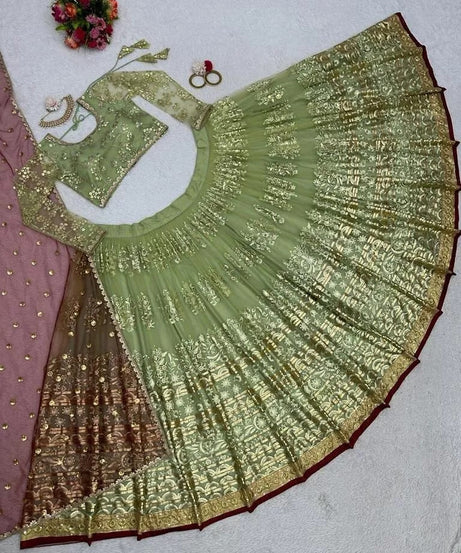 Indian Wedding Ethnic Net With Sequence Work  Lehenga Choli  & Blouse