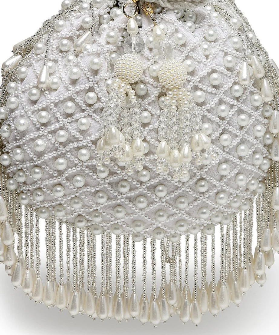 Droop Pearl Embellished Velvet Potli Bag