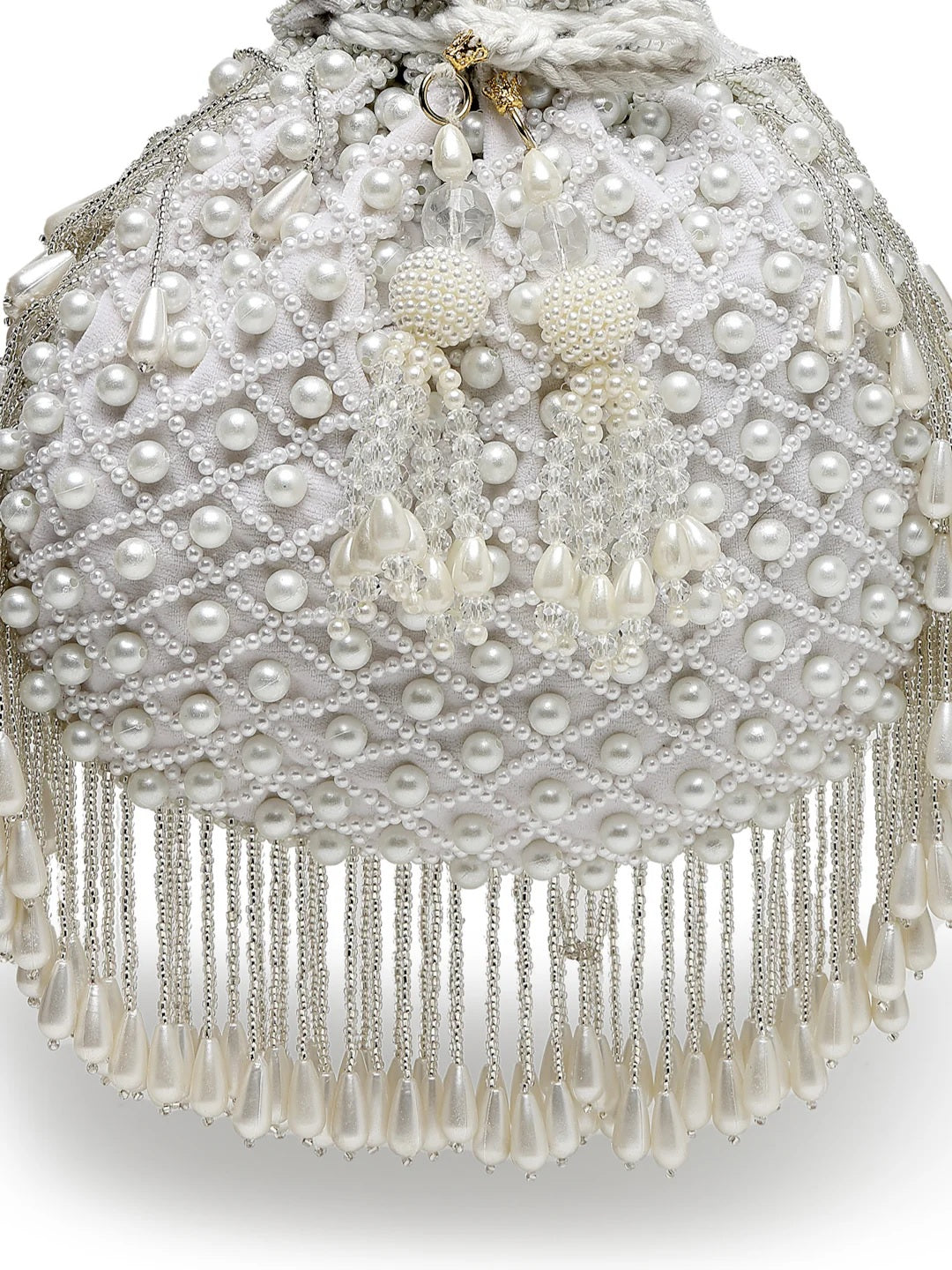Droop Pearl Embellished Velvet Potli Bag