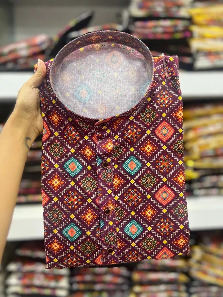 Traditional Wedding Wear Kurta, Party Wear Cotton Print Kurta For Men's