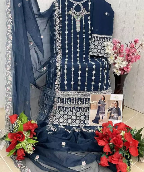 Georgette With Embroidery Sequence Work Top Bottom Dupatta