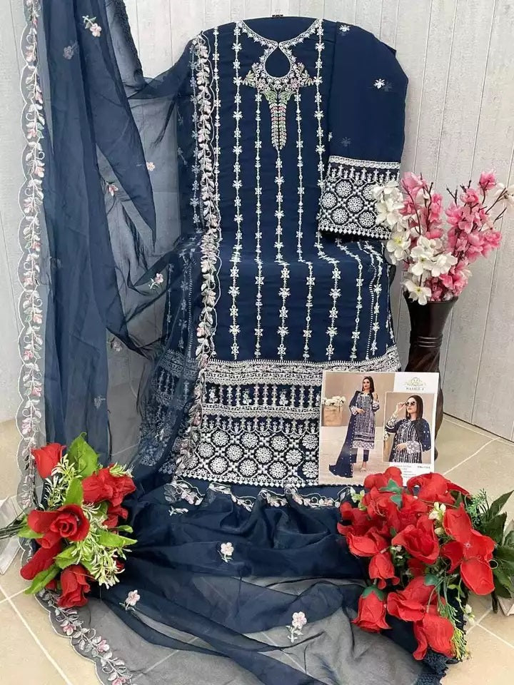 Georgette With Embroidery Sequence Work Top Bottom Dupatta