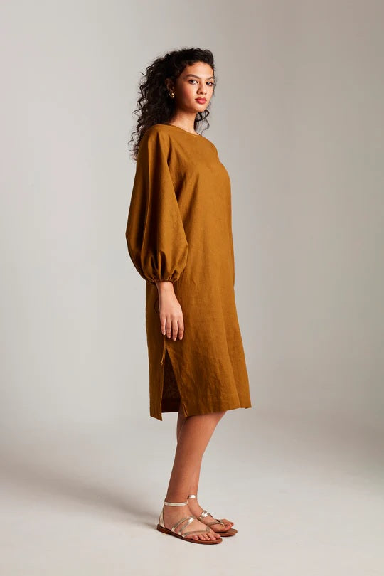 Co-Linen Balloon Sleeves Dress