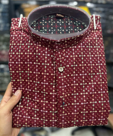 Men's Heavy Banglori Silk With Embroidery Sequence Work Kurta Pajama Set