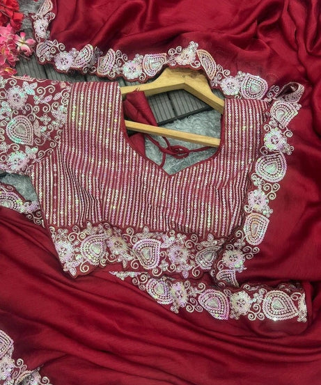 Soft Rangoli Silk With Embroidery,Sequence Work Wedding Party Wear Saree With Blouse11-KK