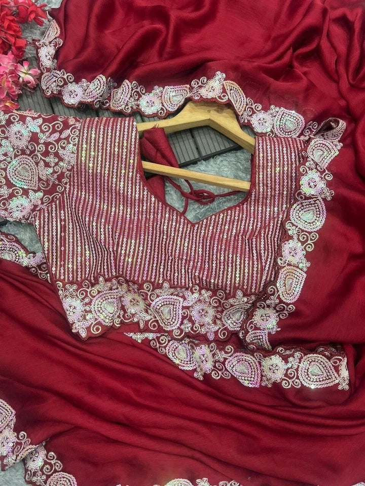 Soft Rangoli Silk With Embroidery,Sequence Work Wedding Party Wear Saree With Blouse11-KK