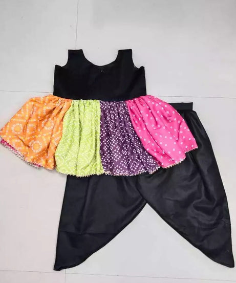 REYON BANDHEJ PRINT WITH HAND WORK PEPLUM TOP ATTACHED WITH FLARED DHOTI