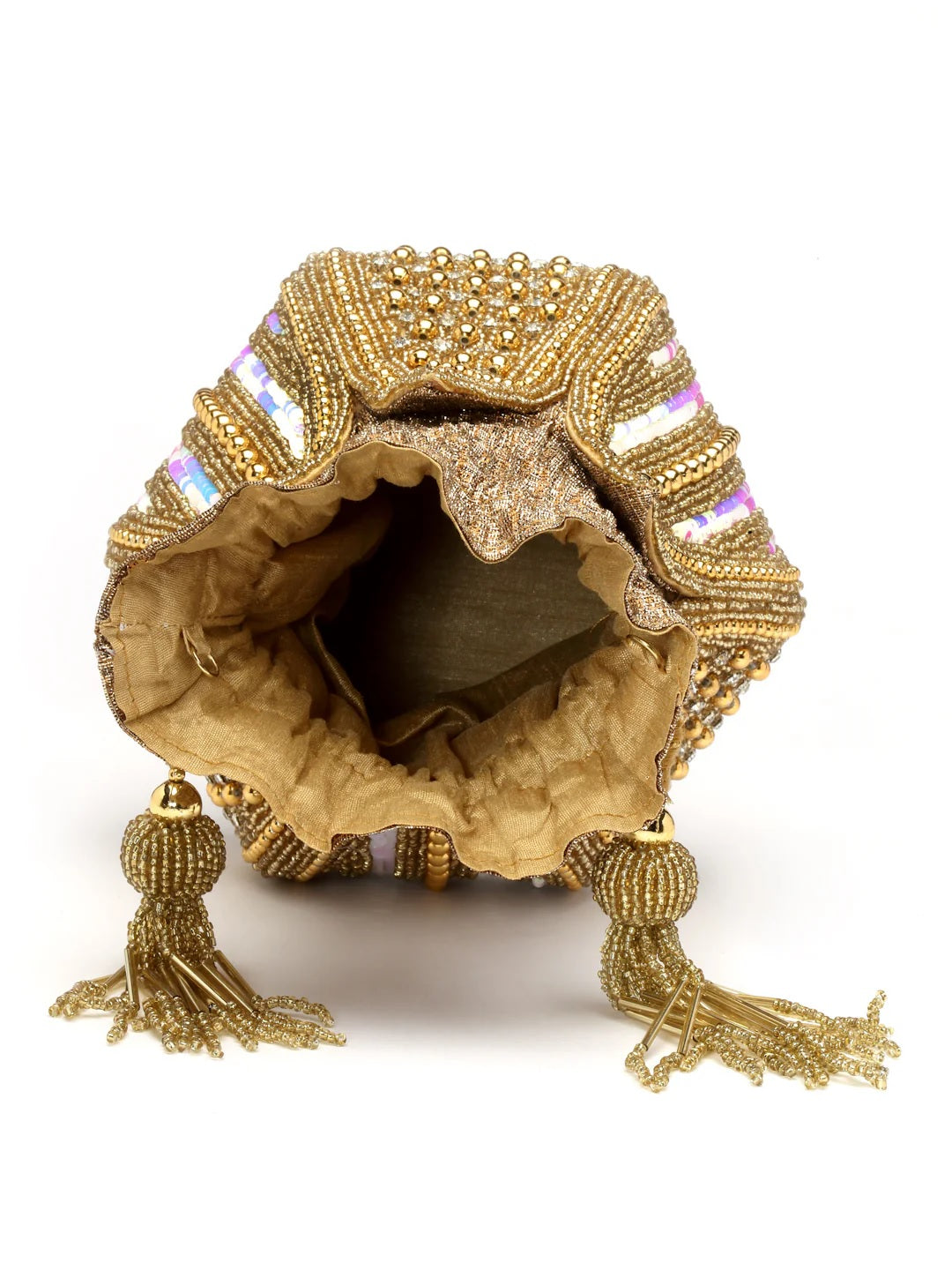 Lotus Stone Work Embellished Faux Silk Potli Bag