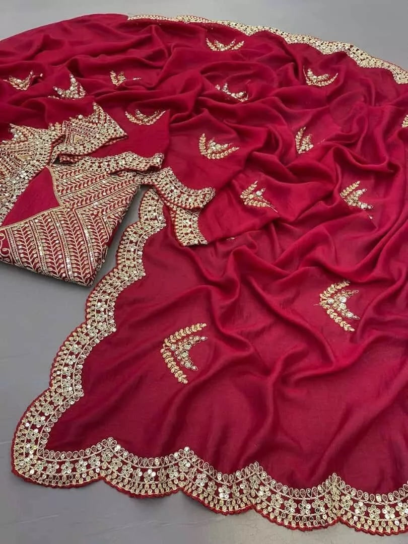 Two Tone Vichitra Silk With Sequence Embroidery Work  Sari & Blouse