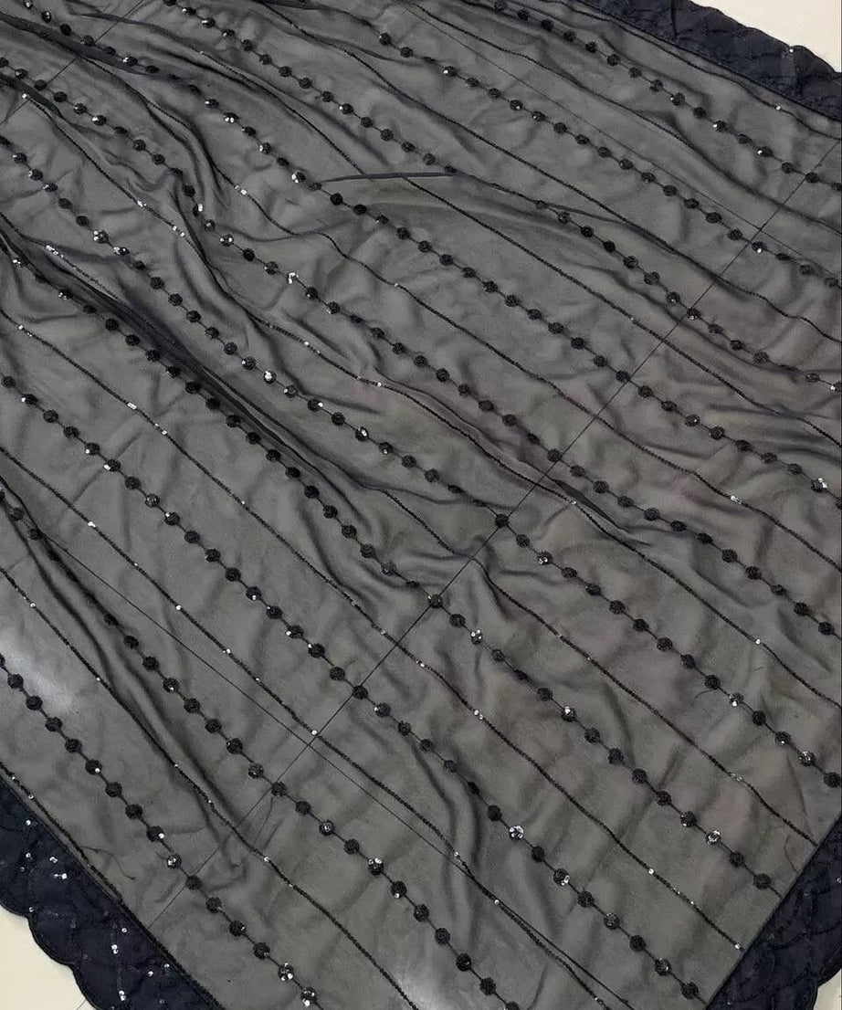 Black Georgette & Sequence Embroidery Work With Cut Work Sari & Blouse