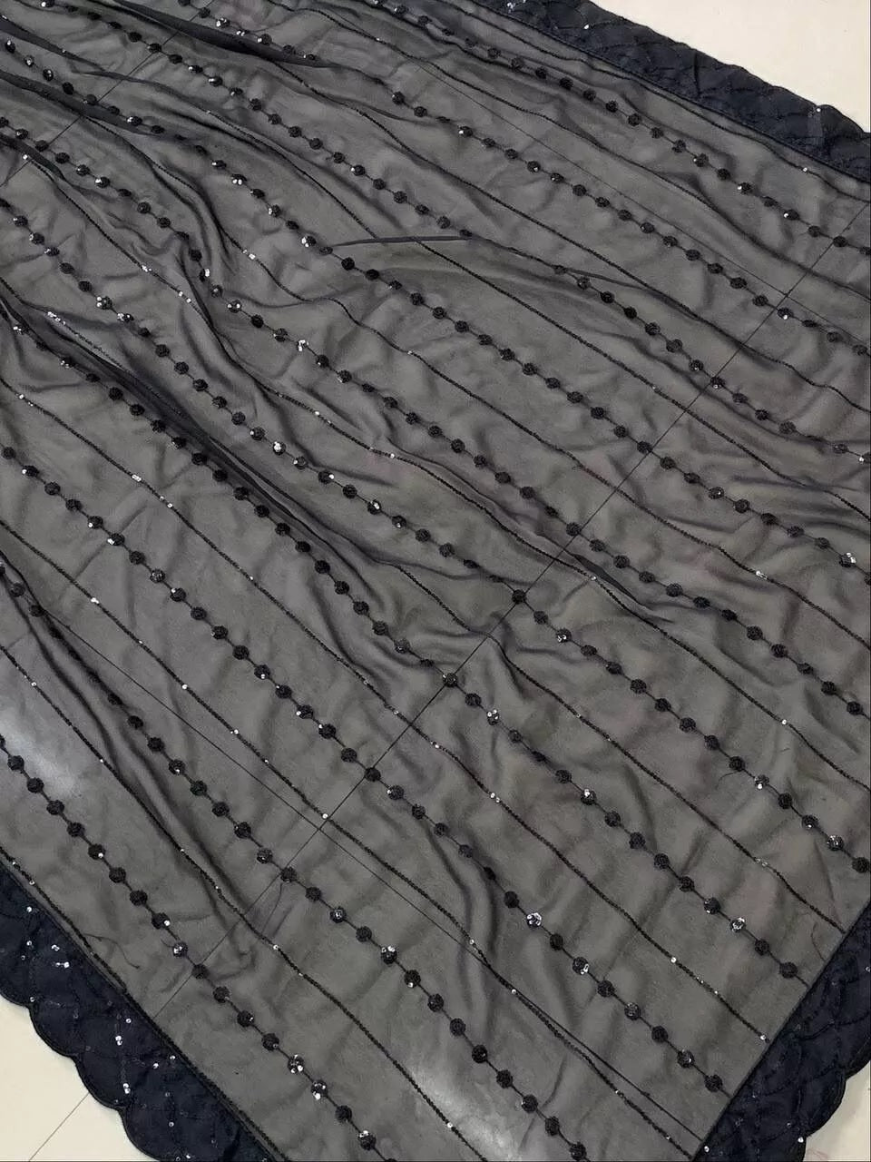 Black Georgette & Sequence Embroidery Work With Cut Work Sari & Blouse