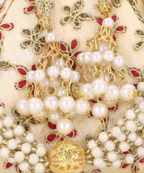 Lotus Floral Embroidered Faux Silk Potli Handbag