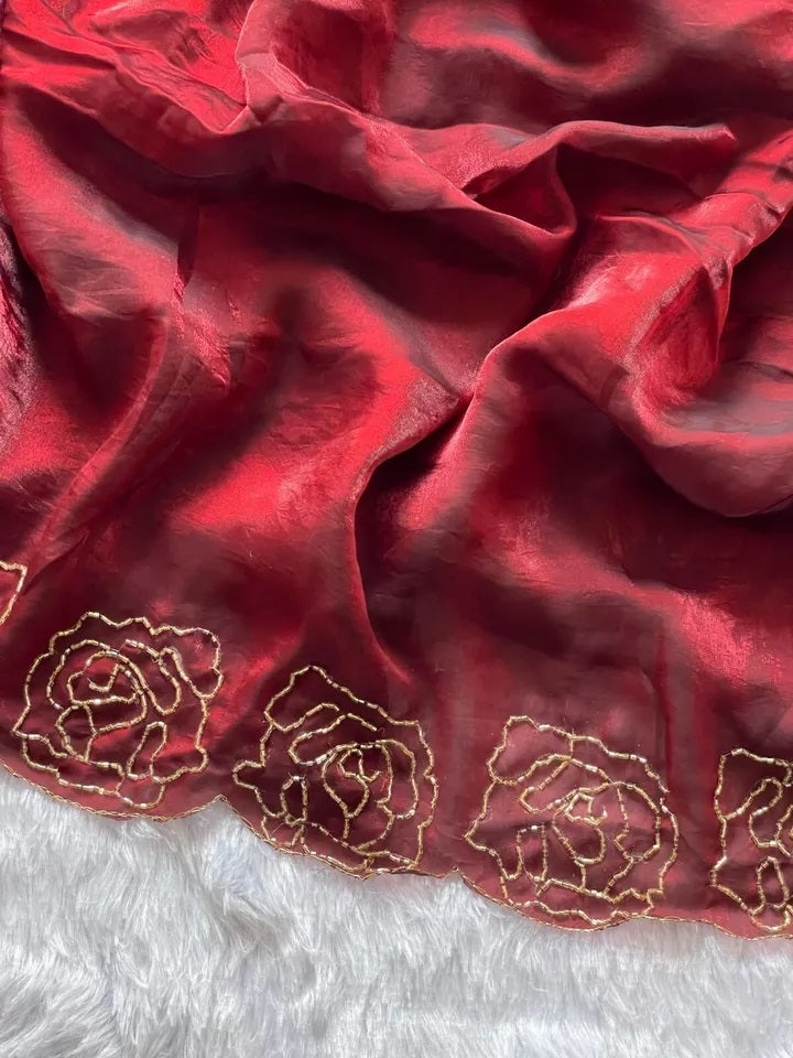 Beautiful Wedding Special Heavy Soft Satin Silk Saree,Party Festival Sari