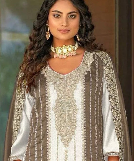 Heavy Vichitra With Embroidery Work Pakistani Top Bottom & Dupatta