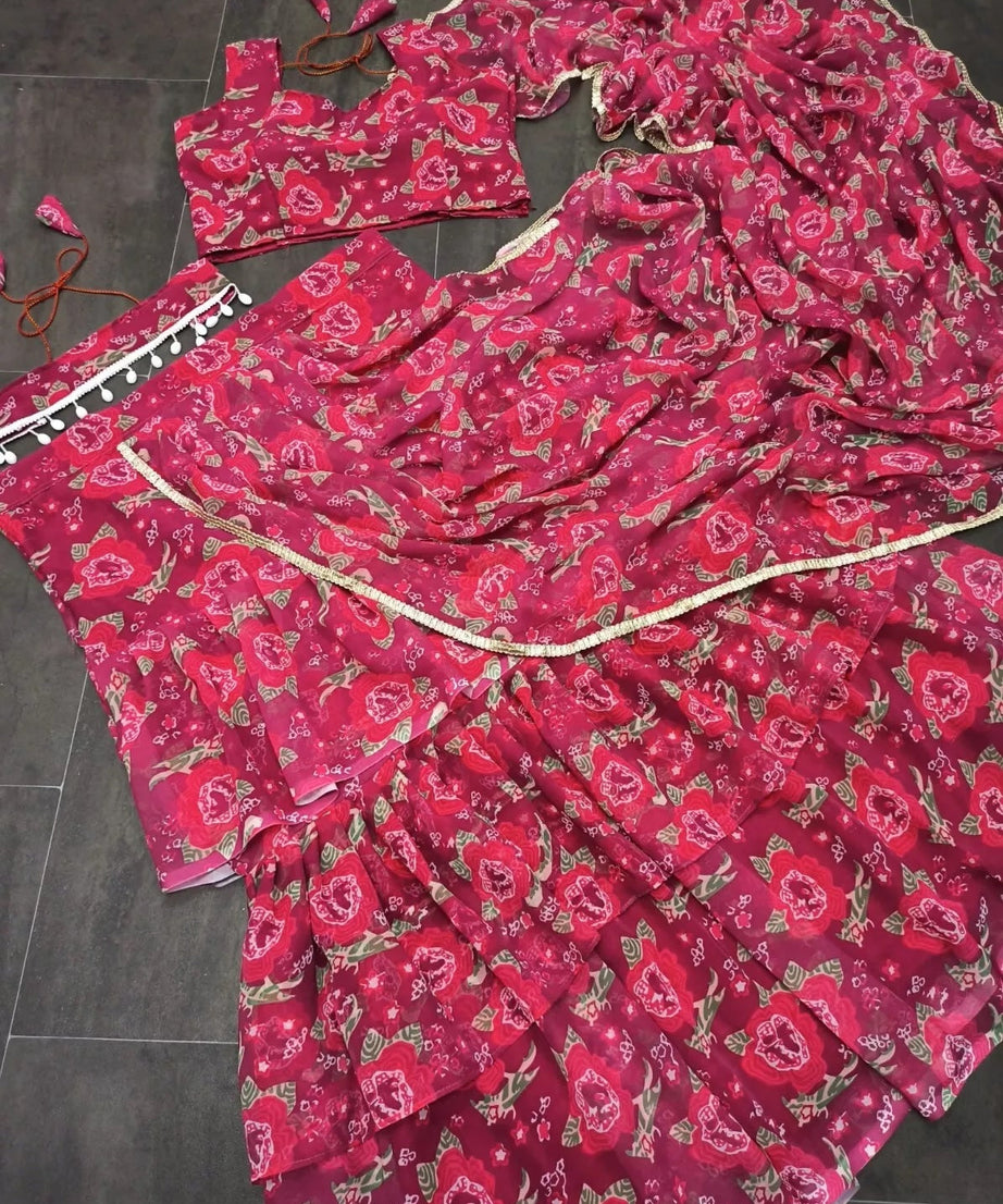 Georgette With Digital Print Lehenga Blouse With Blouse