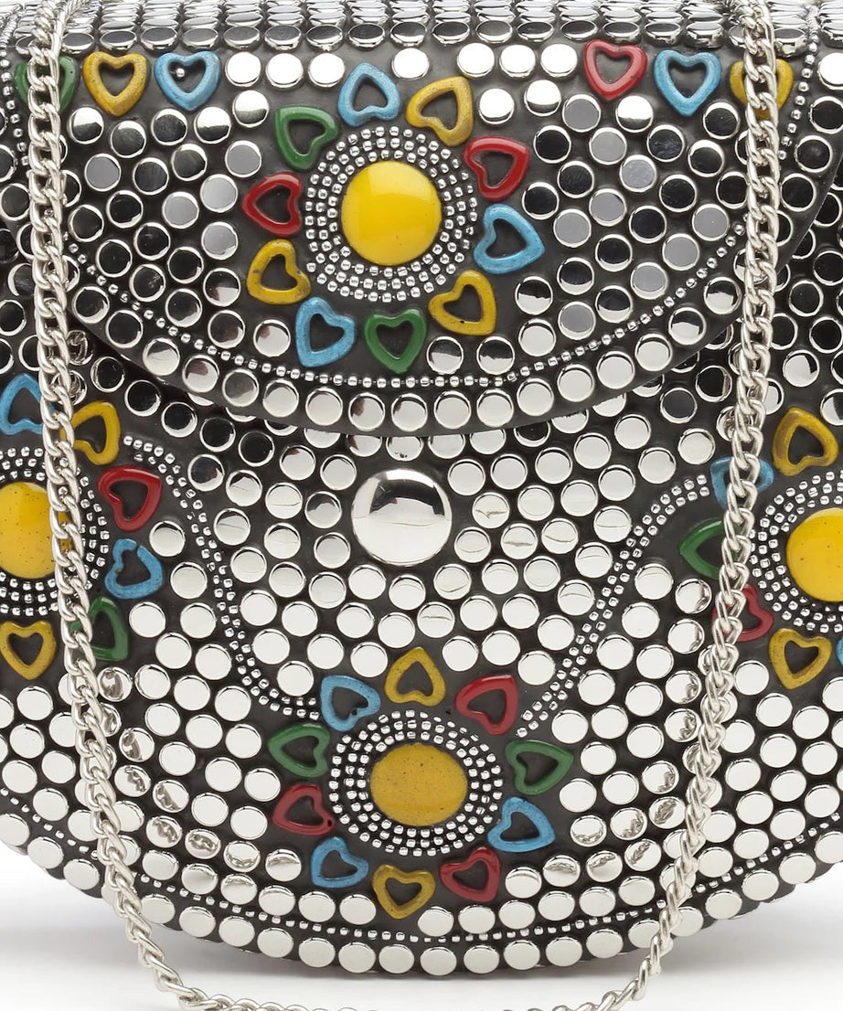 Mosaic Embellished Metal Clutch