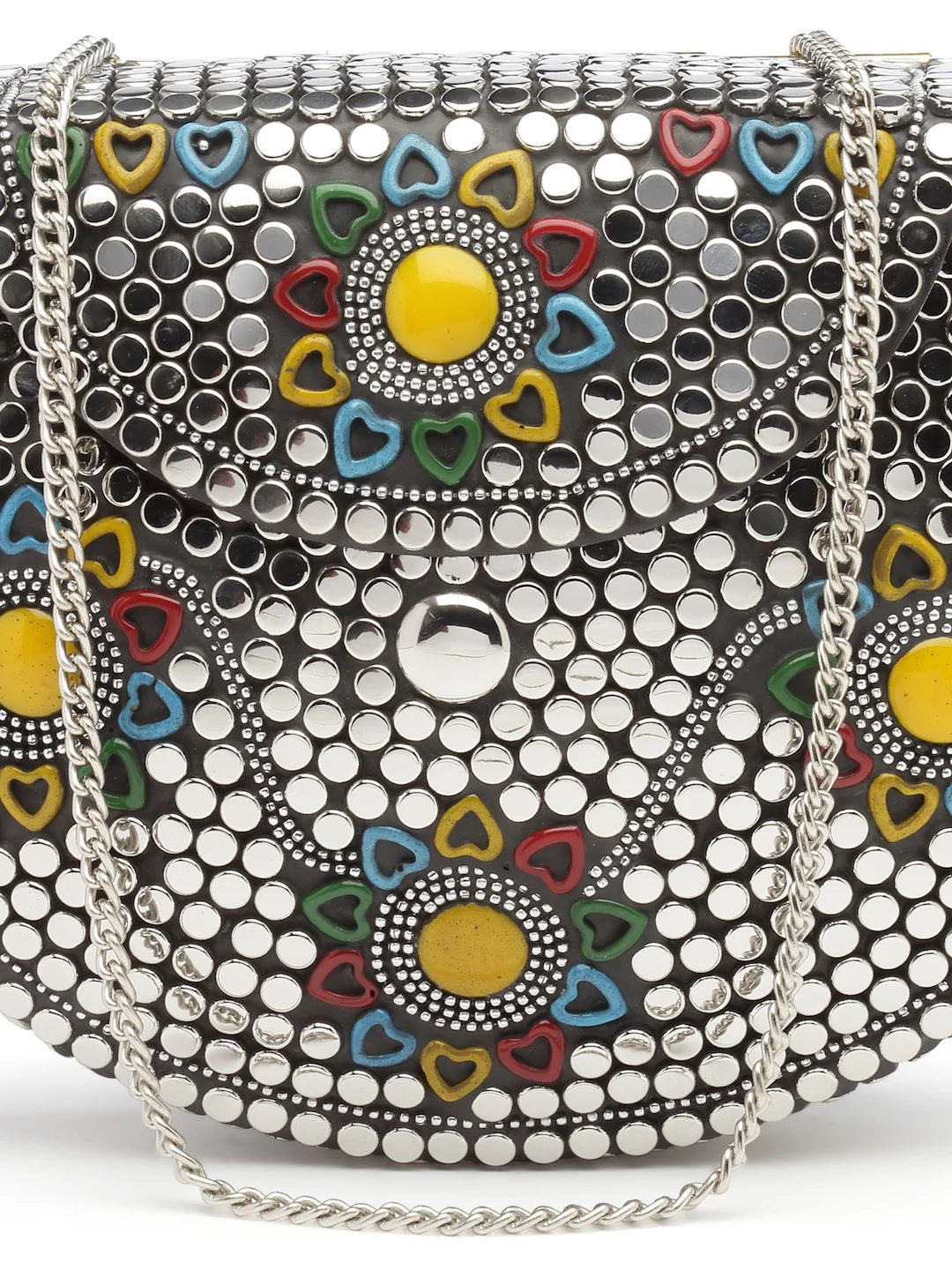 Mosaic Embellished Metal Clutch