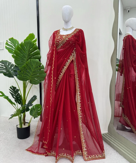 Faux Georgette Designer Traditional Saree Blouse With Dupatta 11-KD