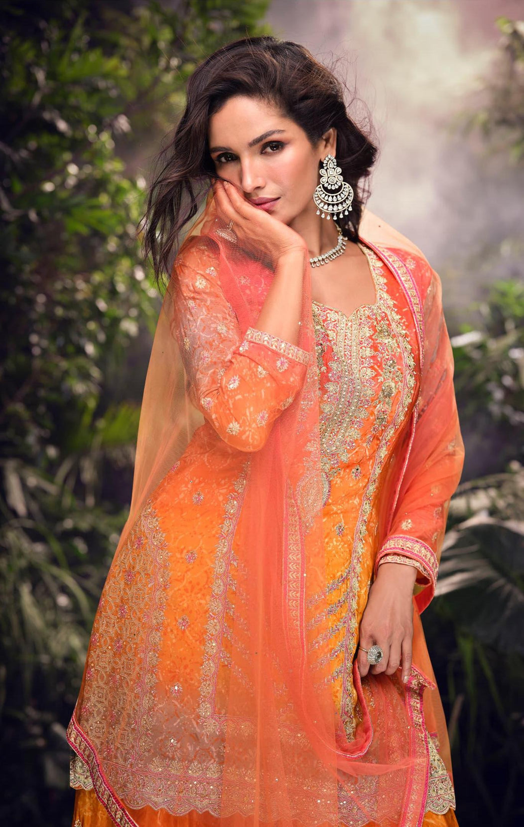 Heavy Chinon With Multi Digital Print Wedding Wear Top Bottom With Dupatta