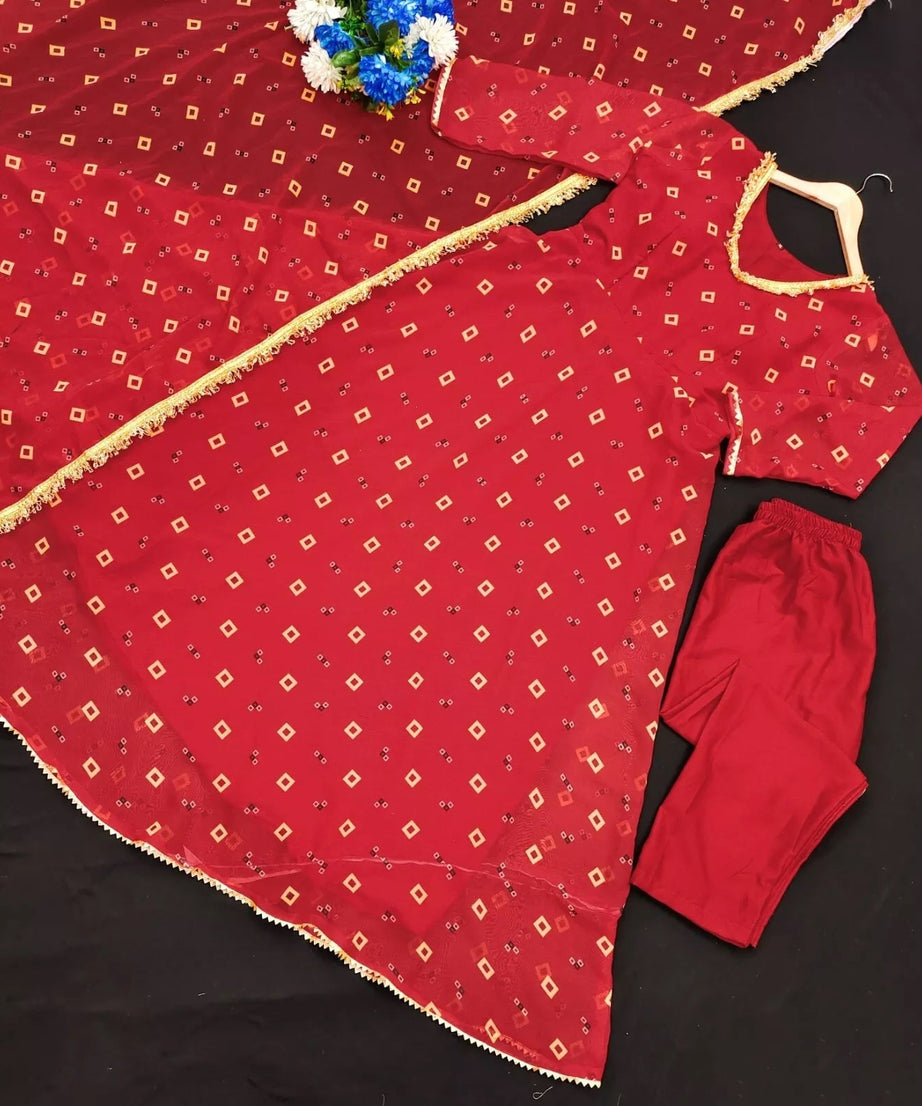 Georgette With Digital Print Anarkali Gown Dress & Dupatta