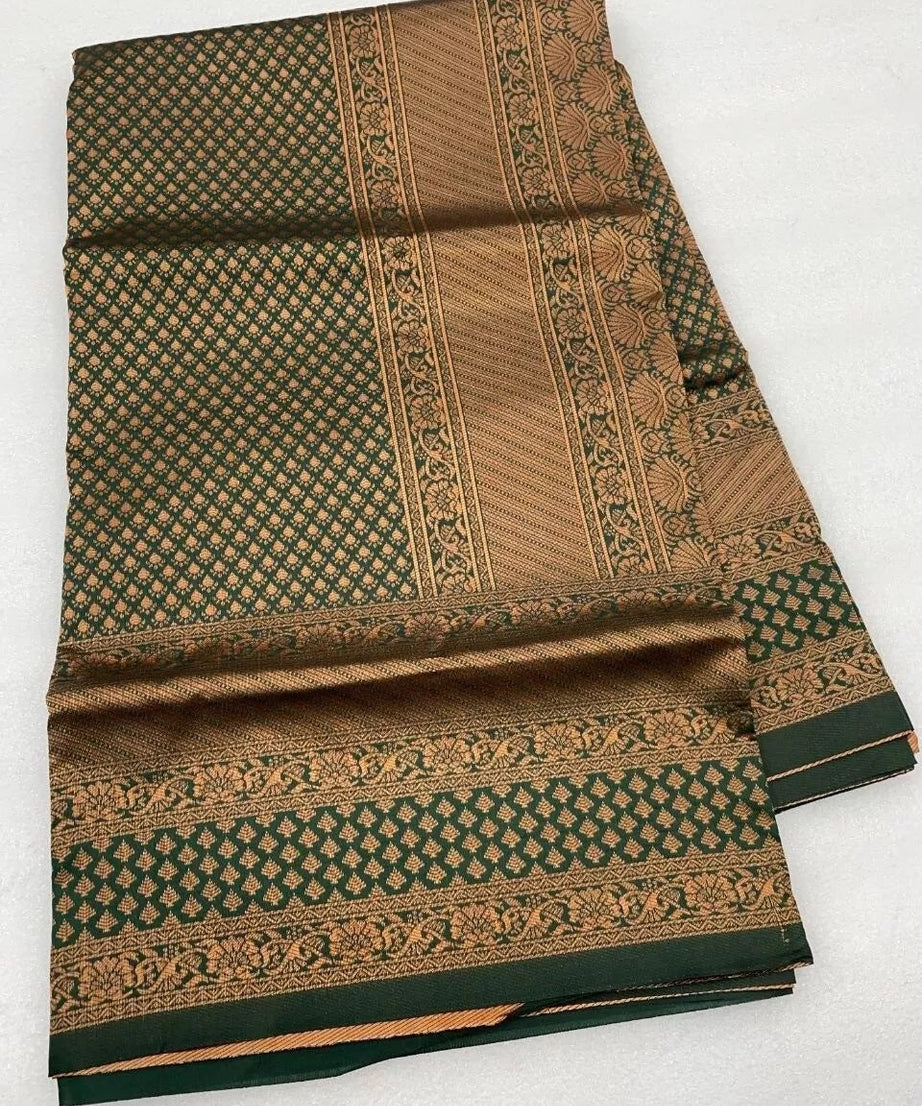 Luxurious Banarasi Silk Saree with Heavy Zari Border Sari & Blouse