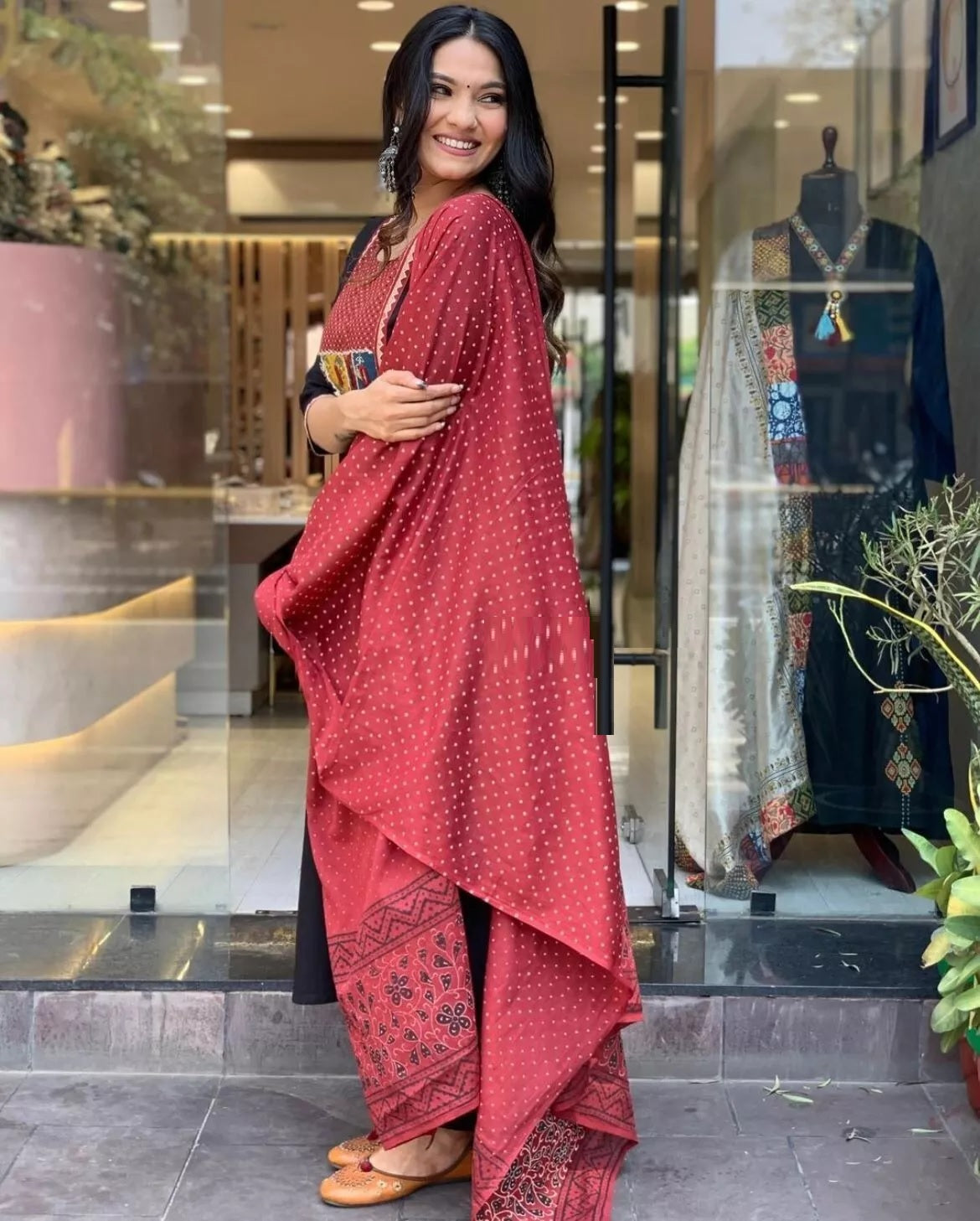 Rayon With Mirror Work Women Readymade Salwar Kameez Dupatta