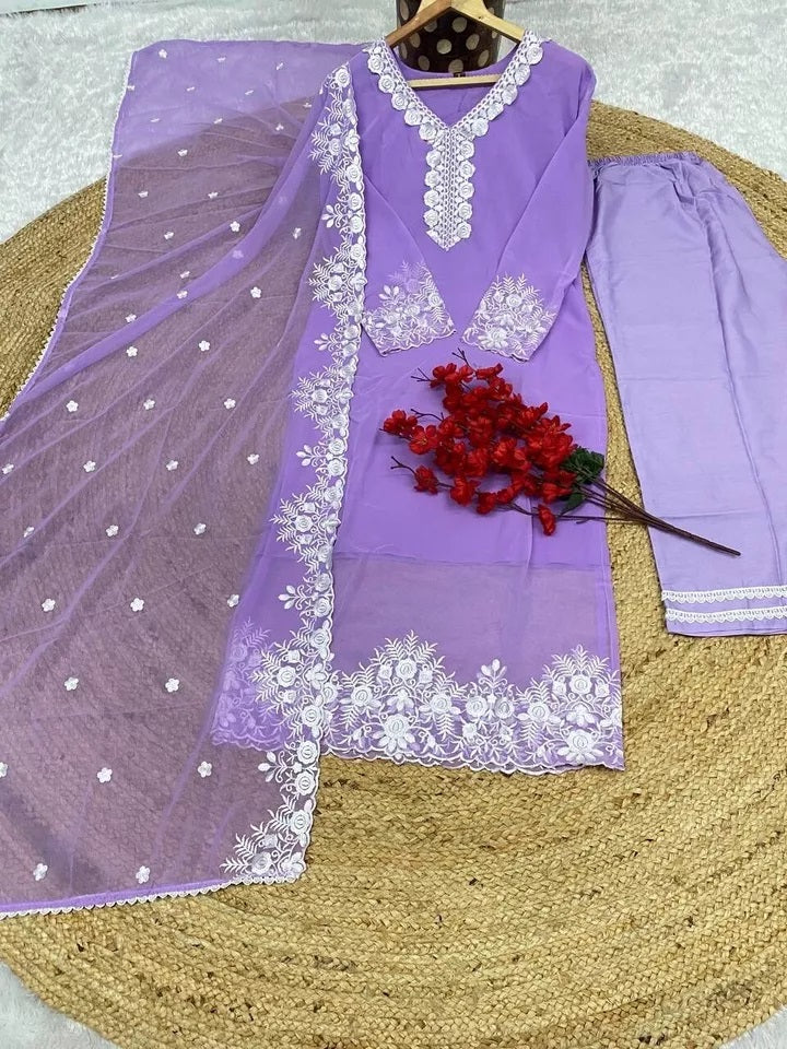 Classic Style Full Stitched Georgette Kurti Bottom With Dupatta