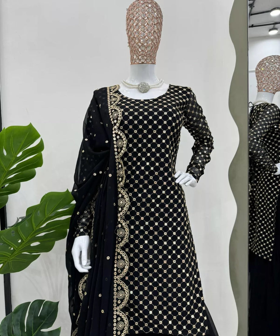 Georgette With Sequence Work  Pakistani Top Sharara Dupatta