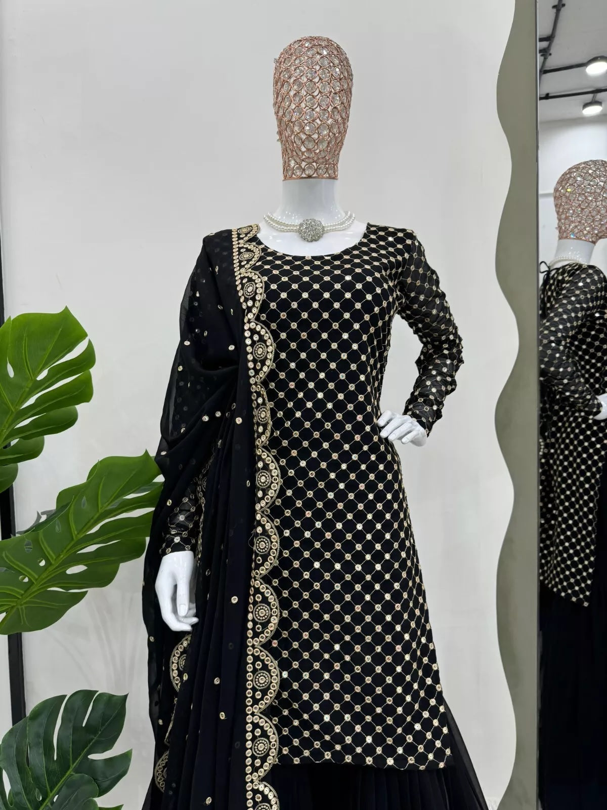 Georgette With Sequence Work  Pakistani Top Sharara Dupatta