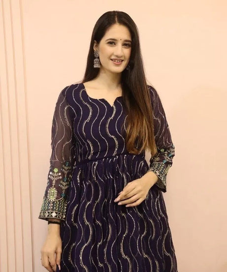 Ethnic Designer Stylish Stitched Faux Georgette Long Anarkali Gown Dupatta