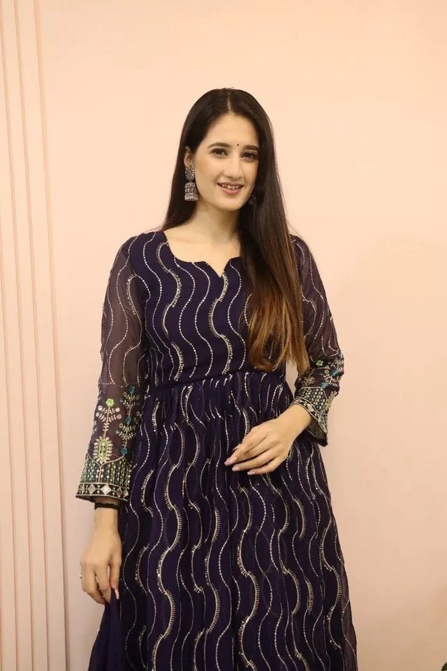 Ethnic Designer Stylish Stitched Faux Georgette Long Anarkali Gown Dupatta