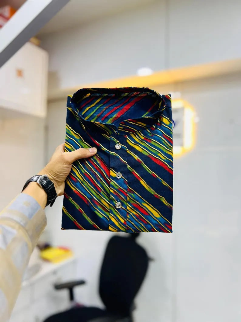 Cotton With Heavy Foil Print Kurta Pajama Set For Men's