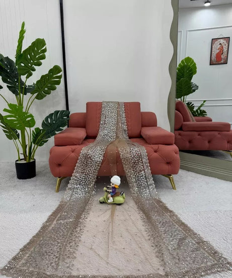 beautiful Wedding Soft Net Sequence Work Saree,Party Function Wear Sari & Blouse