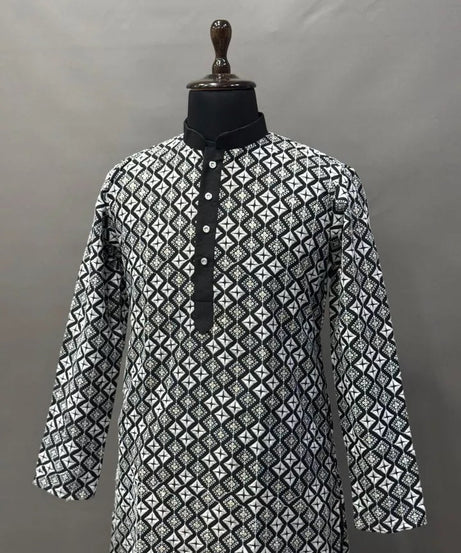 Soft Silk With White Embroidery Thread Work Kurta Pajama Set For Men's